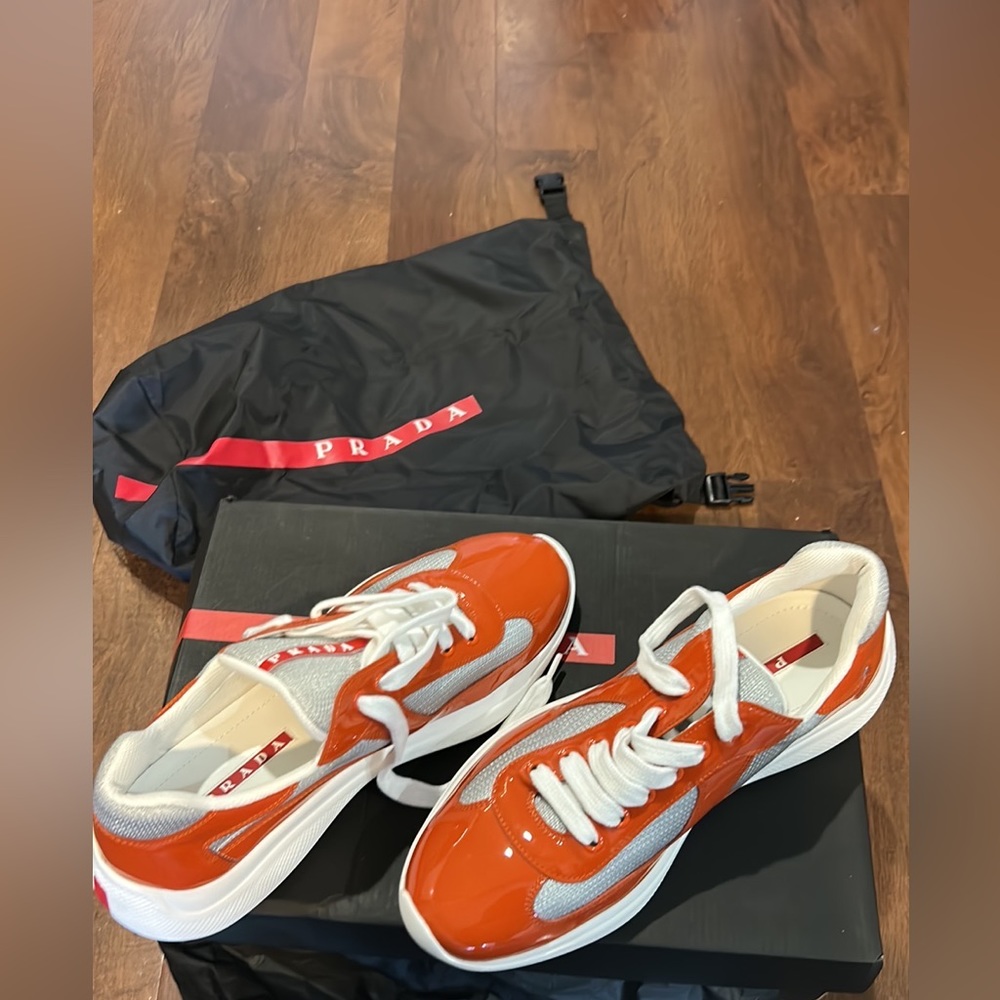 Size 7  authentic orange men’s Prada sneakers - Picture 2 of 3
